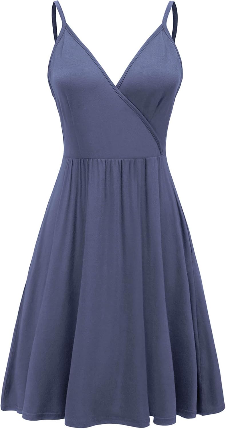 WEACZZY Women's 2026 Summer Dresses V Neck Spaghetti Strap Sundress Casual Beach Flowy Mini Dress with Pockets