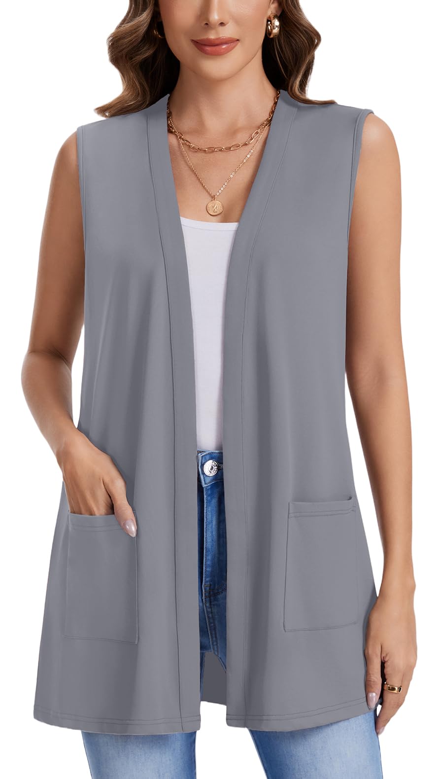 WEACZZY Womens Casual Lightweight Cardigan Open Front Sleeveless Cardigans Open Front Loose Fit Vest with Pockets 2026