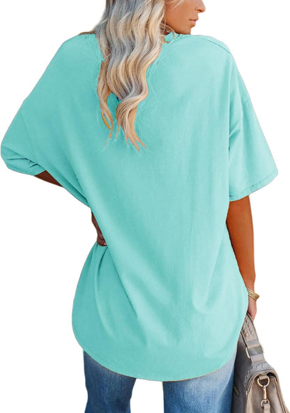 YEXIPO Women's Oversized T Shirts Graphic Tees Summer Short Sleeve Loose Fit Casual Crewneck Plain Tunic Tops