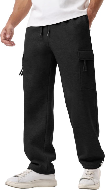 Sailwind Men's Fleece Cargo Sweatpants Casual Loose Fit Heavyweight Pants with Pockets