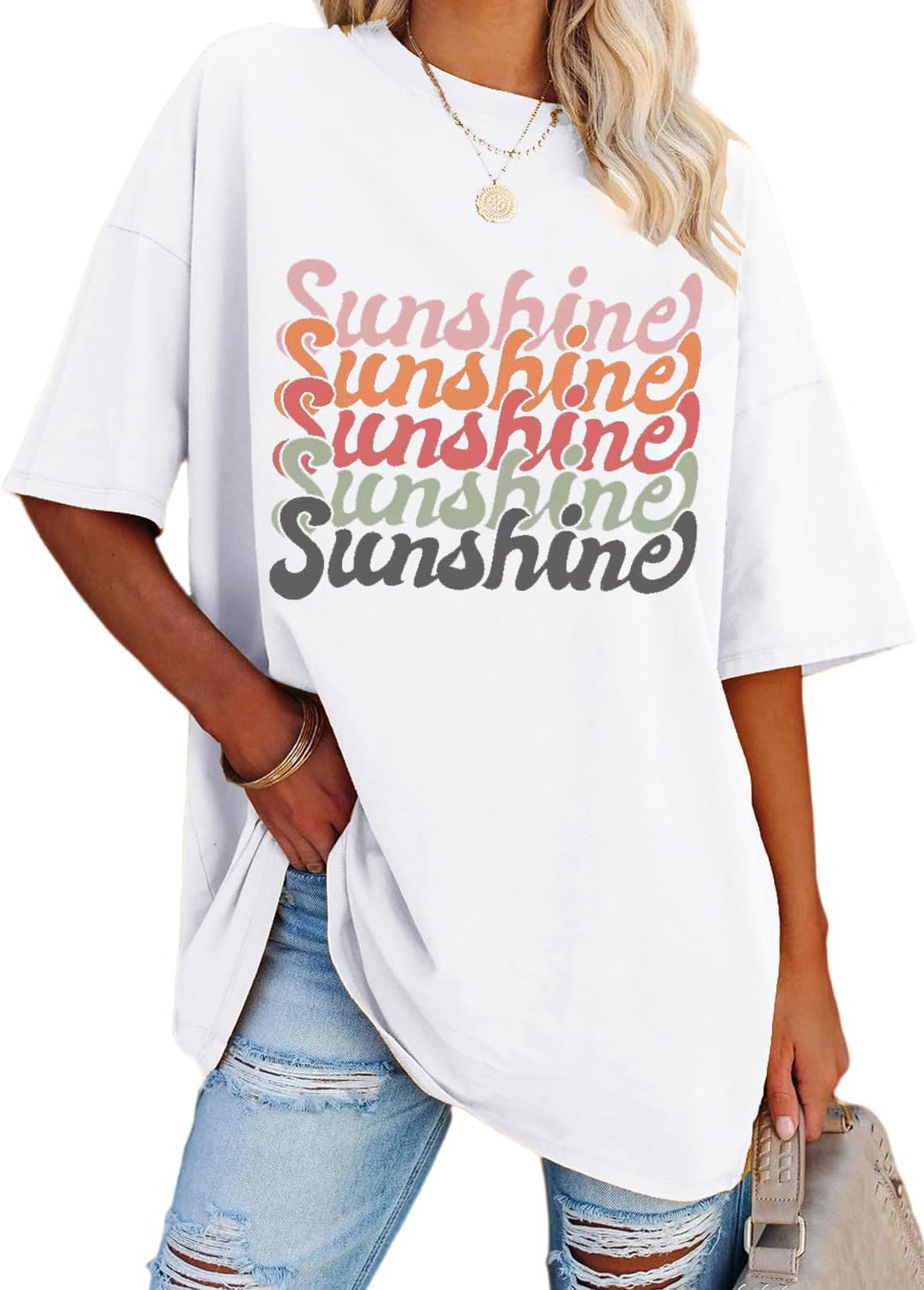 YEXIPO Women's Oversized T Shirts Graphic Tees Summer Short Sleeve Loose Fit Casual Crewneck Plain Tunic Tops