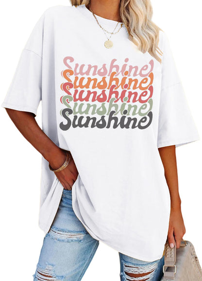 YEXIPO Women's Oversized T Shirts Graphic Tees Summer Short Sleeve Loose Fit Casual Crewneck Plain Tunic Tops