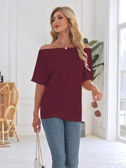 Off the Shoulder Tops for Women Short Sleeve Batwing Shirts Oversized Tee Tunic Summer Casual Loose Fit