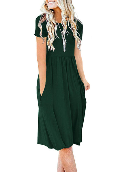 DB MOON Women Summer Casual Short Sleeve Dresses Empire Waist Dress with Pockets