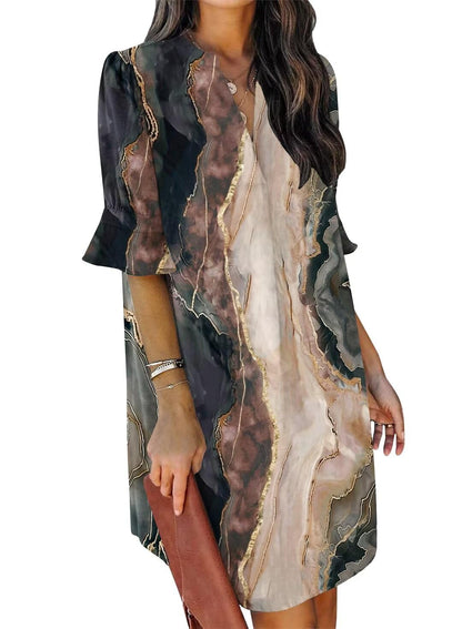 QACOHU Summer Dresses for Women V Neck Ruffle Short Sleeve Casual Shift Dress
