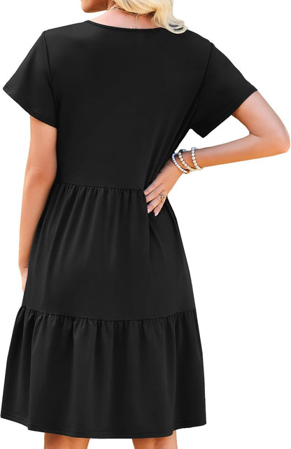 WEACZZY Womens Casual Summer Dress V Neck Ruffle Sleeve A Line Dresses Flowy with Pockets 2026