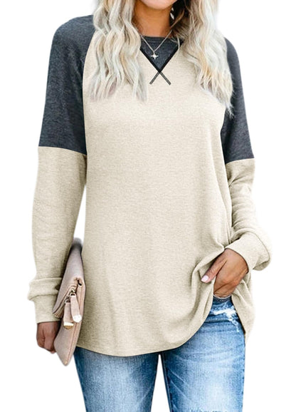 YEXIPO Womens Long Sleeve Shirts Casual Loose Fit Crew Neck Color Block Fall Fashion 2024 Tunic Tops