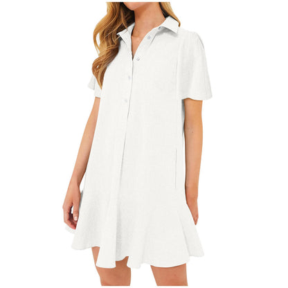 Women‘s Sleeveless Shirt Dress Ruffle Hem Tank Dress Button V Neck Swing Shift Mini Dresses Lapel Collar Tunic Dress