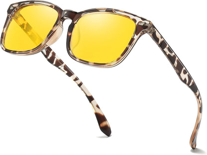 TJUTR Night Vision Driving Glasses for Men & Women, Polarized Anti Glare Yellow Lens Glasses for Night Time Safety TN2582N