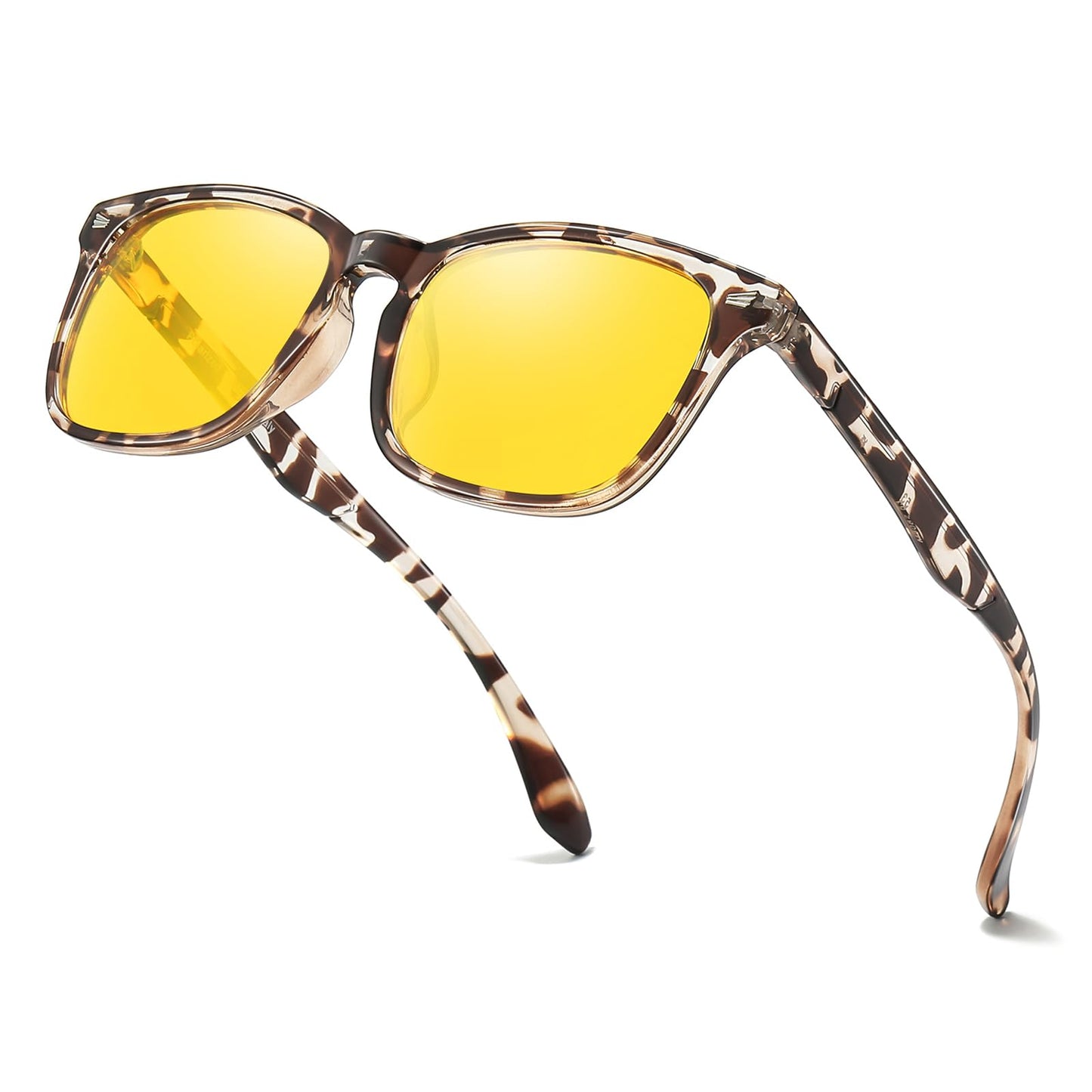 TJUTR Night Vision Driving Glasses for Men & Women, Polarized Anti Glare Yellow Lens Glasses for Night Time Safety TN2582N