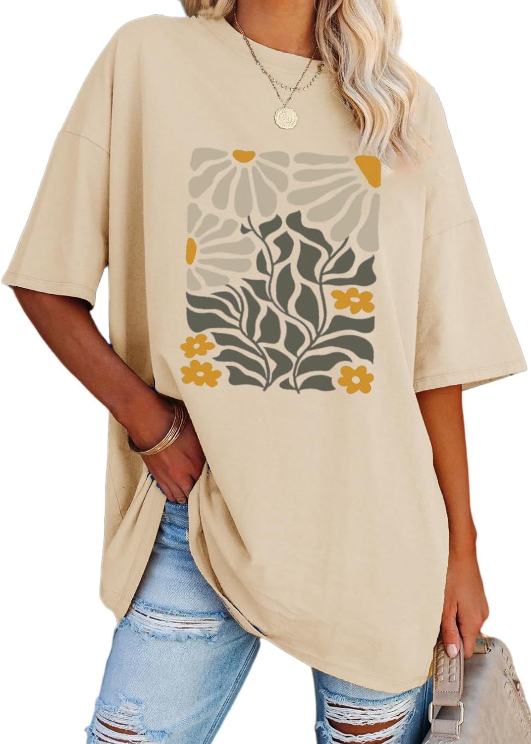 YEXIPO Women's Oversized T Shirts Graphic Tees Summer Short Sleeve Loose Fit Casual Crewneck Plain Tunic Tops
