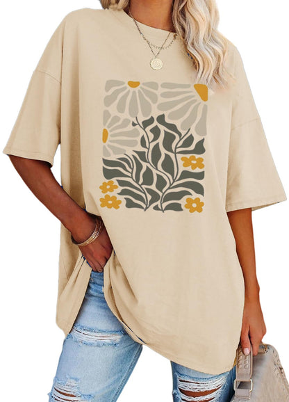 YEXIPO Women's Oversized T Shirts Graphic Tees Summer Short Sleeve Loose Fit Casual Crewneck Plain Tunic Tops