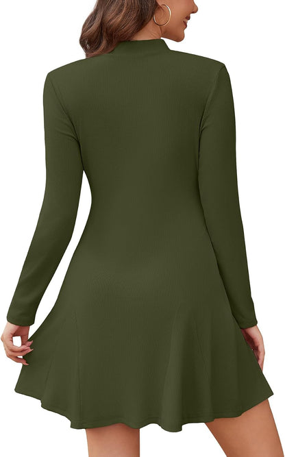 WEACZZY Elegant A Line High Waist Ruffle Flowy Party Wedding Guest Mini Dress 2026 Womens Long Sleeve Casual Fall Dresses