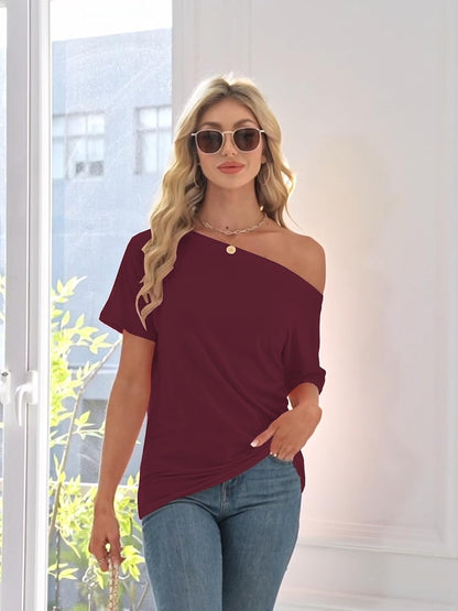 Off the Shoulder Tops for Women Short Sleeve Batwing Shirts Oversized Tee Tunic Summer Casual Loose Fit