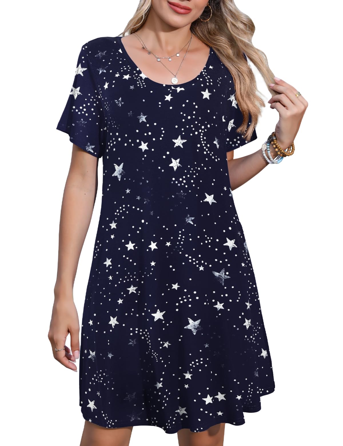 JollieLovin Plus Size Summer T-Shirt Casual Dresses for Curvy Women Flowy Swing