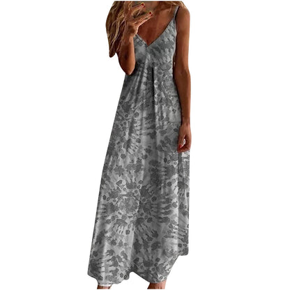 Ceboyel Women Floral Spaghetti Strap Sundress Casual Summer Long Maxi Dress Vneck Sexy Boho Dresses Trendy Beach Clothes