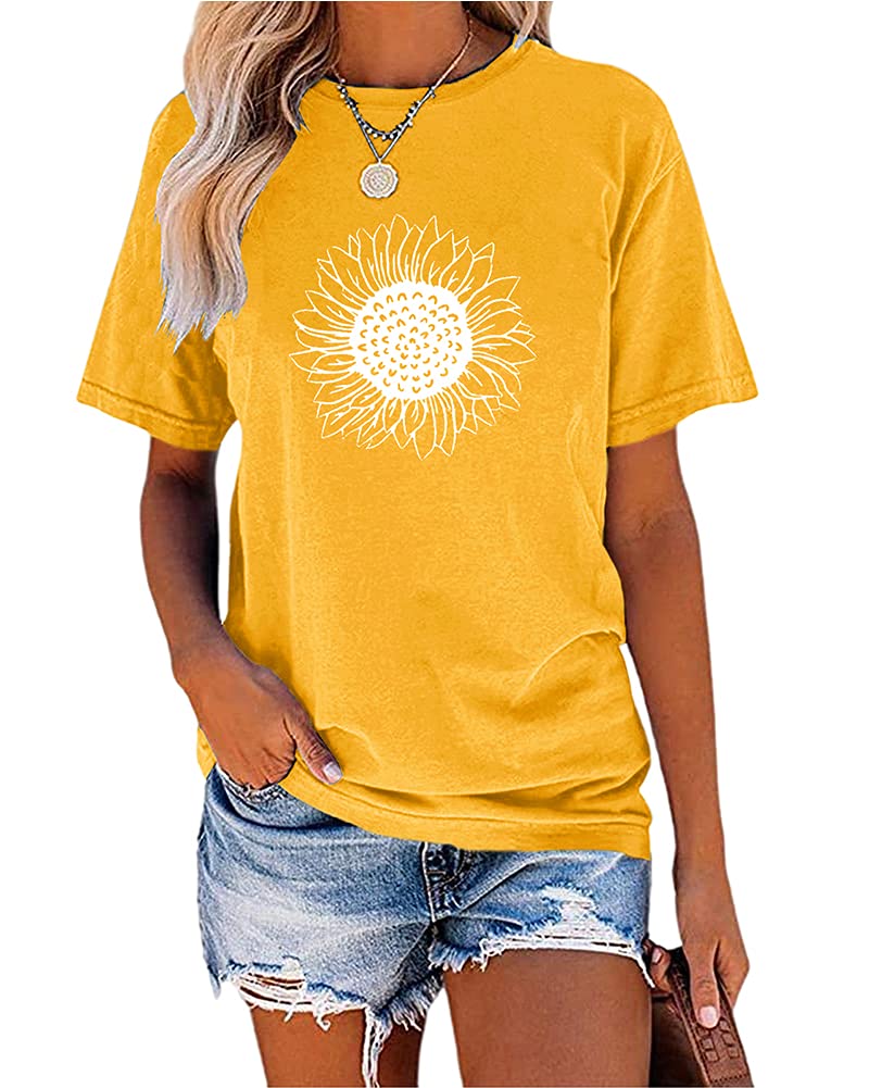 MaQiYa Womens Cute Sunflower Graphic Printed Tee Shirts Vintage Short Sleeve Cotton Shirts Tops
