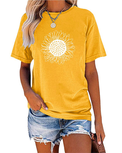 MaQiYa Womens Cute Sunflower Graphic Printed Tee Shirts Vintage Short Sleeve Cotton Shirts Tops
