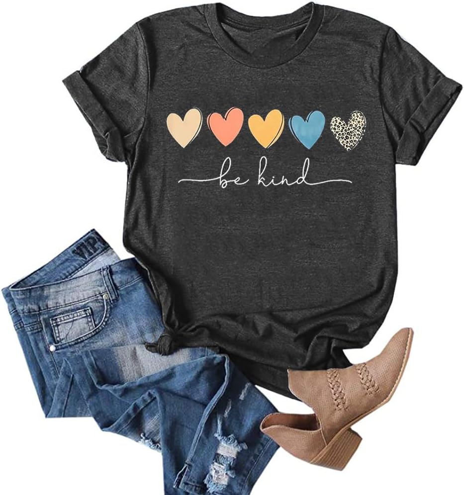 YEXIPO Womens Graphic Tees Short Sleeve Summer Tops Funny Letter Print Crew Neck Casual Loose Cute T Shirts