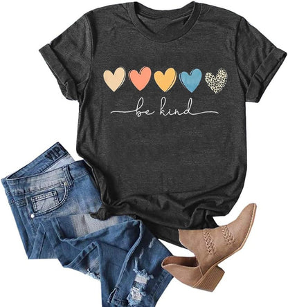 YEXIPO Womens Graphic Tees Short Sleeve Summer Tops Funny Letter Print Crew Neck Casual Loose Cute T Shirts