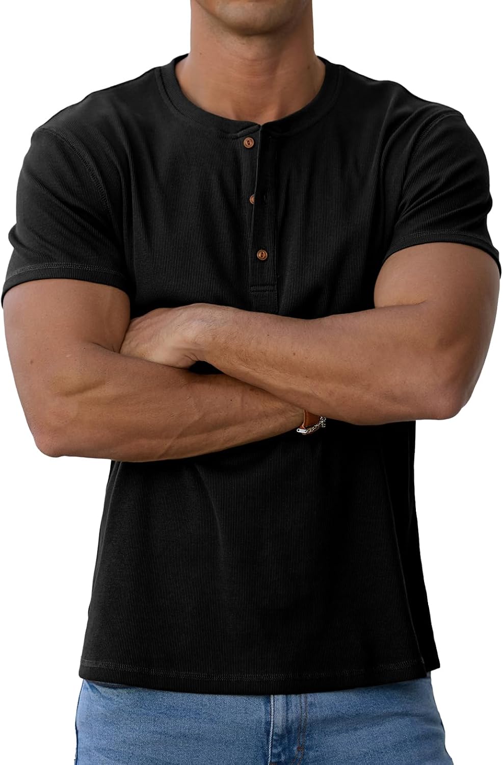 Sailwind Mens Muscle Slim Henley Shirts Short Sleeve Athletic T-Shirts Cotton Summer Button Tees