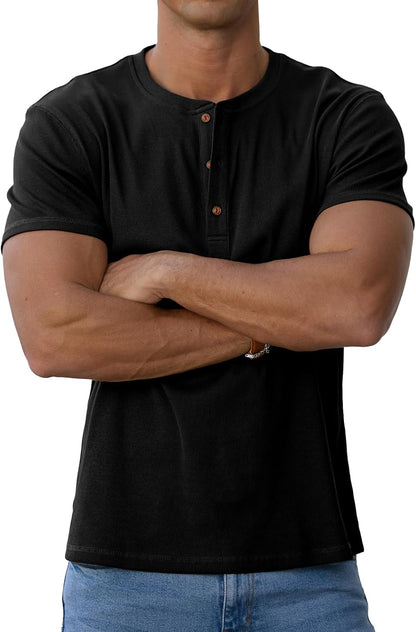 Sailwind Mens Muscle Slim Henley Shirts Short Sleeve Athletic T-Shirts Cotton Summer Button Tees