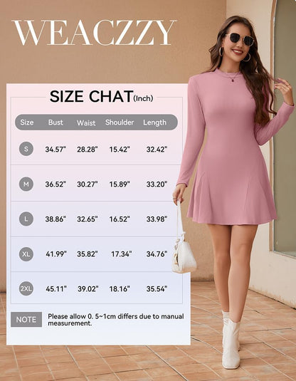 WEACZZY Womens Long Sleeve Casual Fall Dresses Elegant A Line High Waist Ruffle Flowy Party Wedding Guest Mini Dress 2026