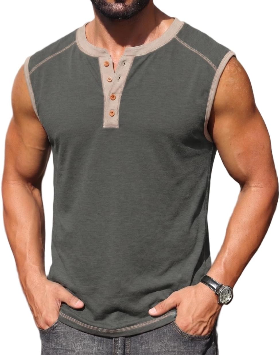 Sailwind Men's Casual Tank Top Henley Sleeveless Shirt Summer Athletic Gym Muscle Tee