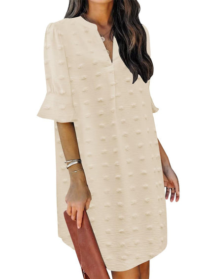 QACOHU Summer Dresses for Women V Neck Ruffle Short Sleeve Casual Shift Dress