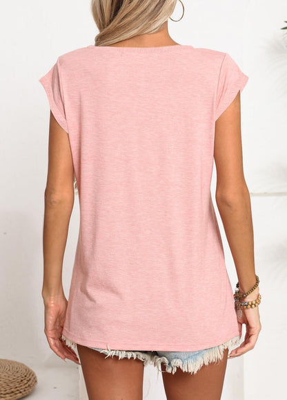 YEXIPO Womens Tops Cap Sleeve T Shirts 2026 Summer Casual Loose Fit V Neck Shirts Cute Trendy Beach Vacation Clothes