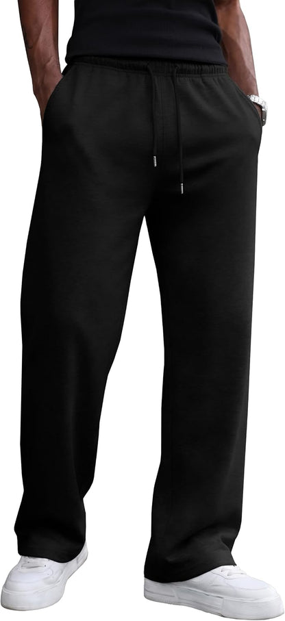 Sailwind Men's Casual Baggy Sweatpants Straight Leg Cotton Sweat Pants Open Bottom Lounge Joggers with Pockets