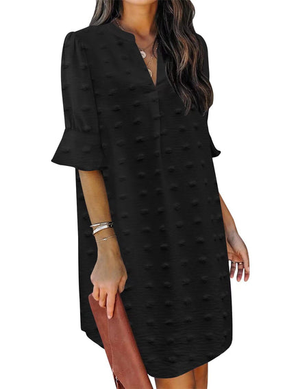 QACOHU Summer Dresses for Women V Neck Ruffle Short Sleeve Casual Shift Dress