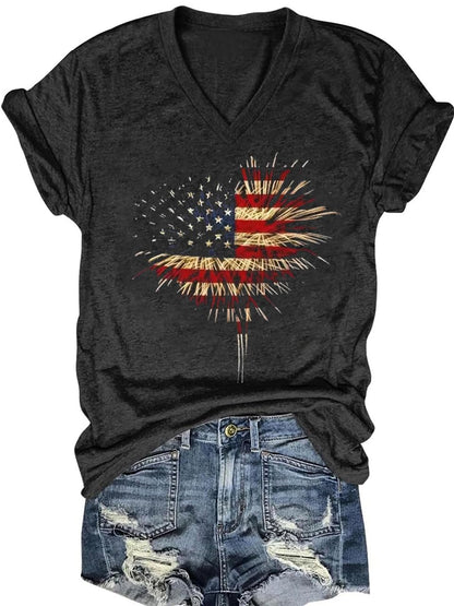 Women's T-Shirts V-Neck Dragonfly Tee Cute Summer Graphic Shirts Vintage Boho Flowers Short Sleeve T Shirt