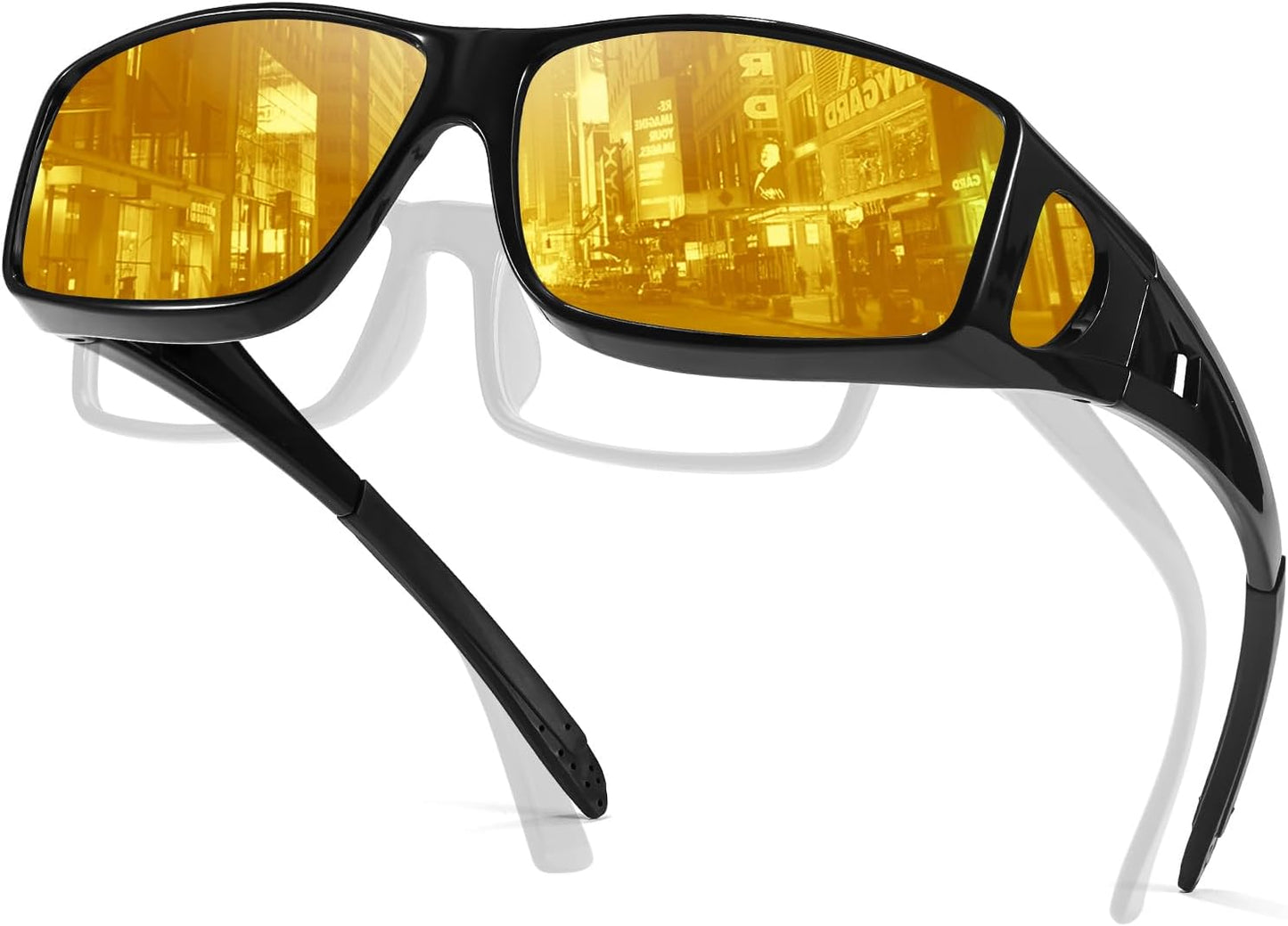 TJUTR Night Vision Driving Glasses Fit Over Eyeglasses for Men Women, Anti-Glare Polarized UV400 Protection Yellow Lens 2612R