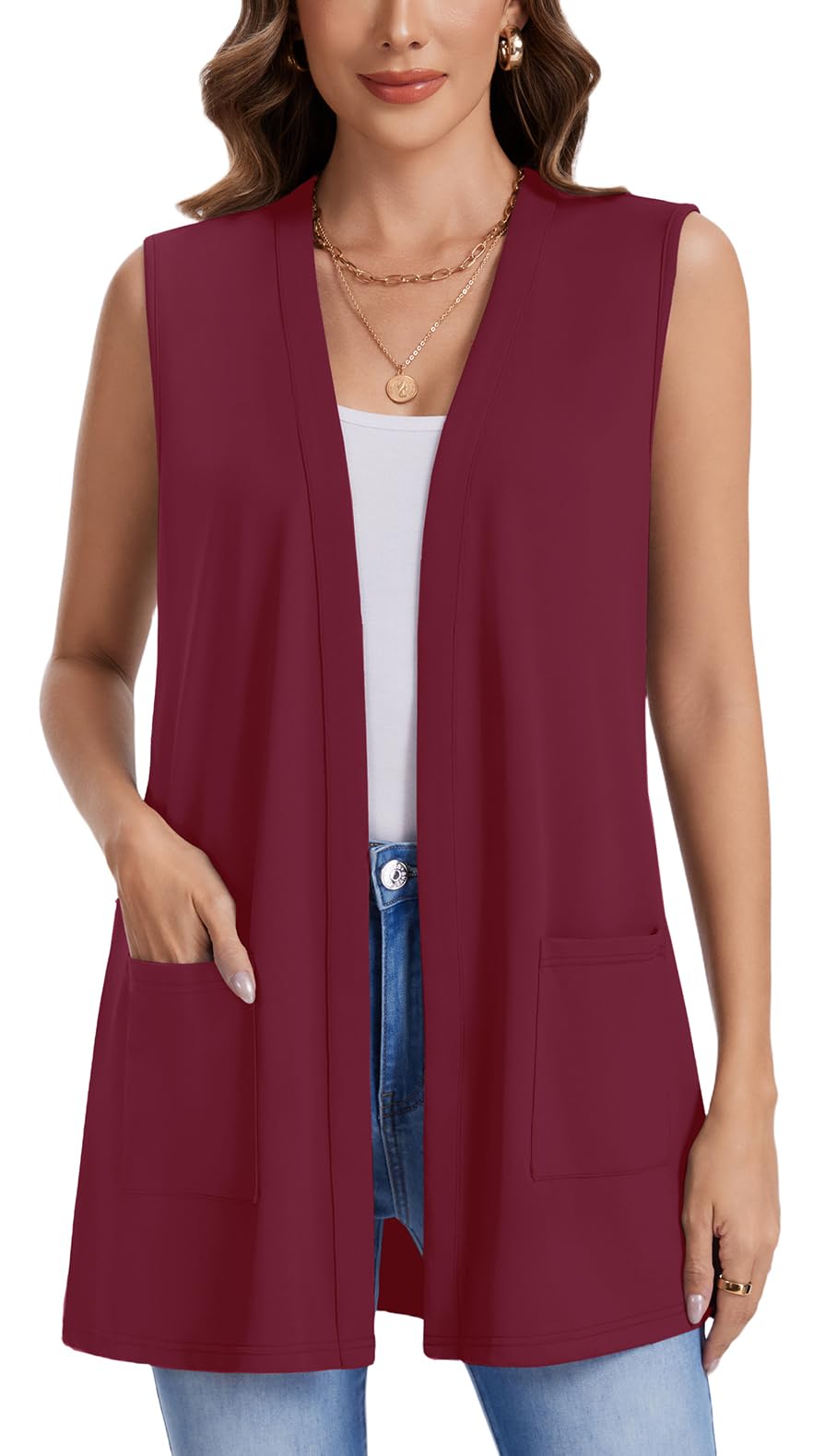 WEACZZY Womens Casual Lightweight Cardigan Open Front Sleeveless Cardigans Open Front Loose Fit Vest with Pockets 2026