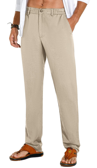 Sailwind Men's Summer Beach Linen Pants Casual Lightweight Elastic Waist Drawstring Loose Pants