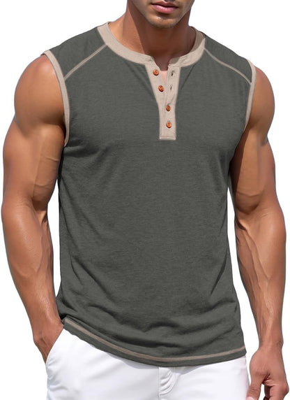 Sailwind Men's Casual Tank Top Henley Sleeveless Shirt Summer Athletic Gym Muscle Tee