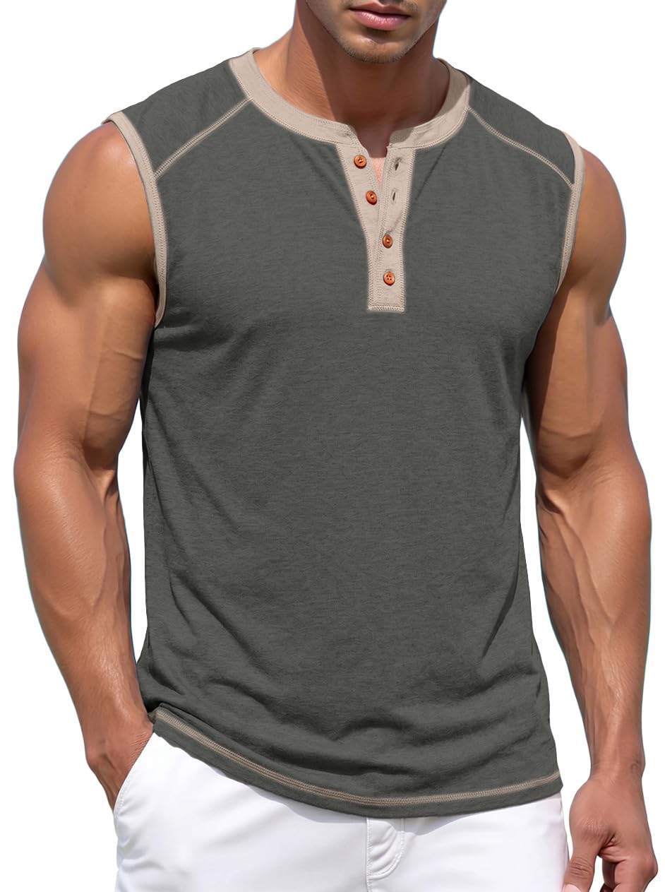Sailwind Men's Casual Tank Top Henley Sleeveless Shirt Summer Athletic Gym Muscle Tee