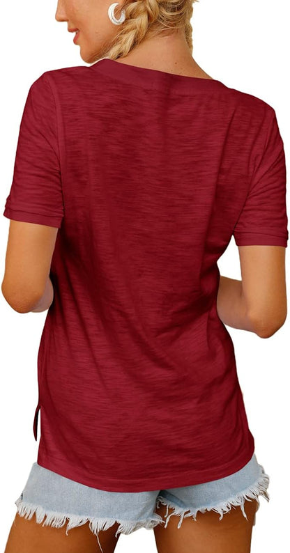 YEXIPO Womens V Neck Tshirts Summer Tops Short Sleeve Loose Casual Side Slit Basic Tshirt Tees