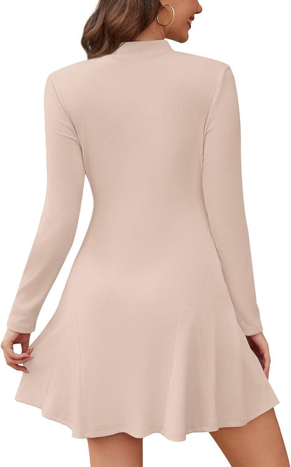 WEACZZY Womens Long Sleeve Casual Fall Dresses Elegant A Line High Waist Ruffle Flowy Party Wedding Guest Mini Dress 2026