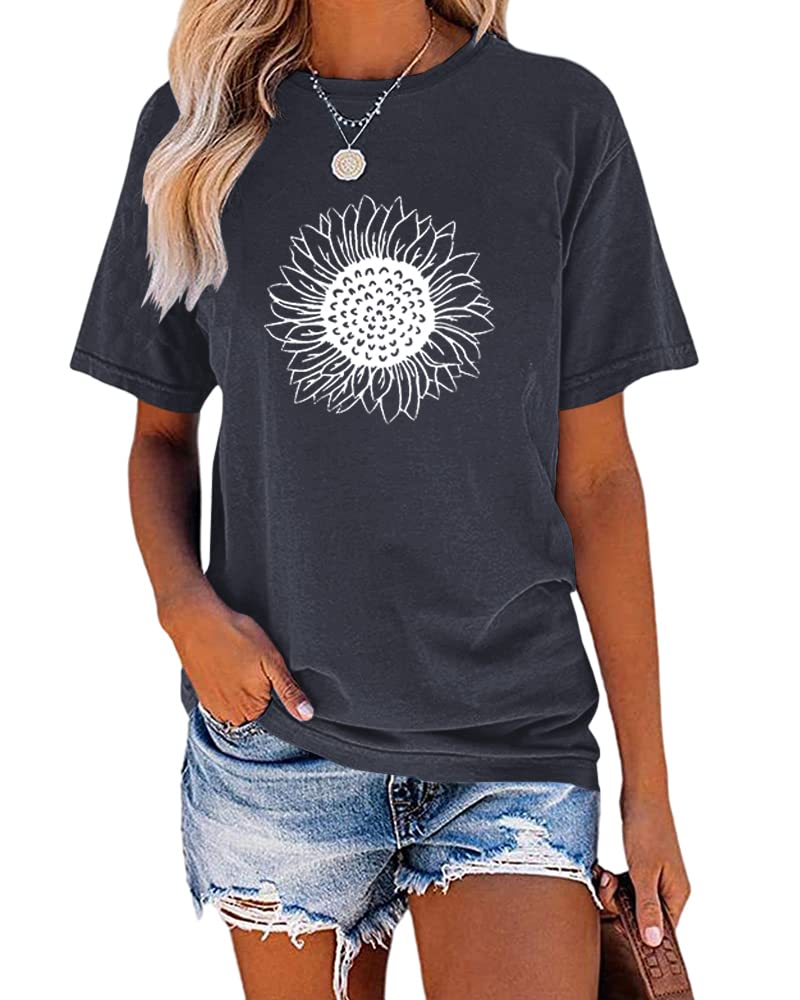 MaQiYa Womens Cute Sunflower Graphic Printed Tee Shirts Vintage Short Sleeve Cotton Shirts Tops