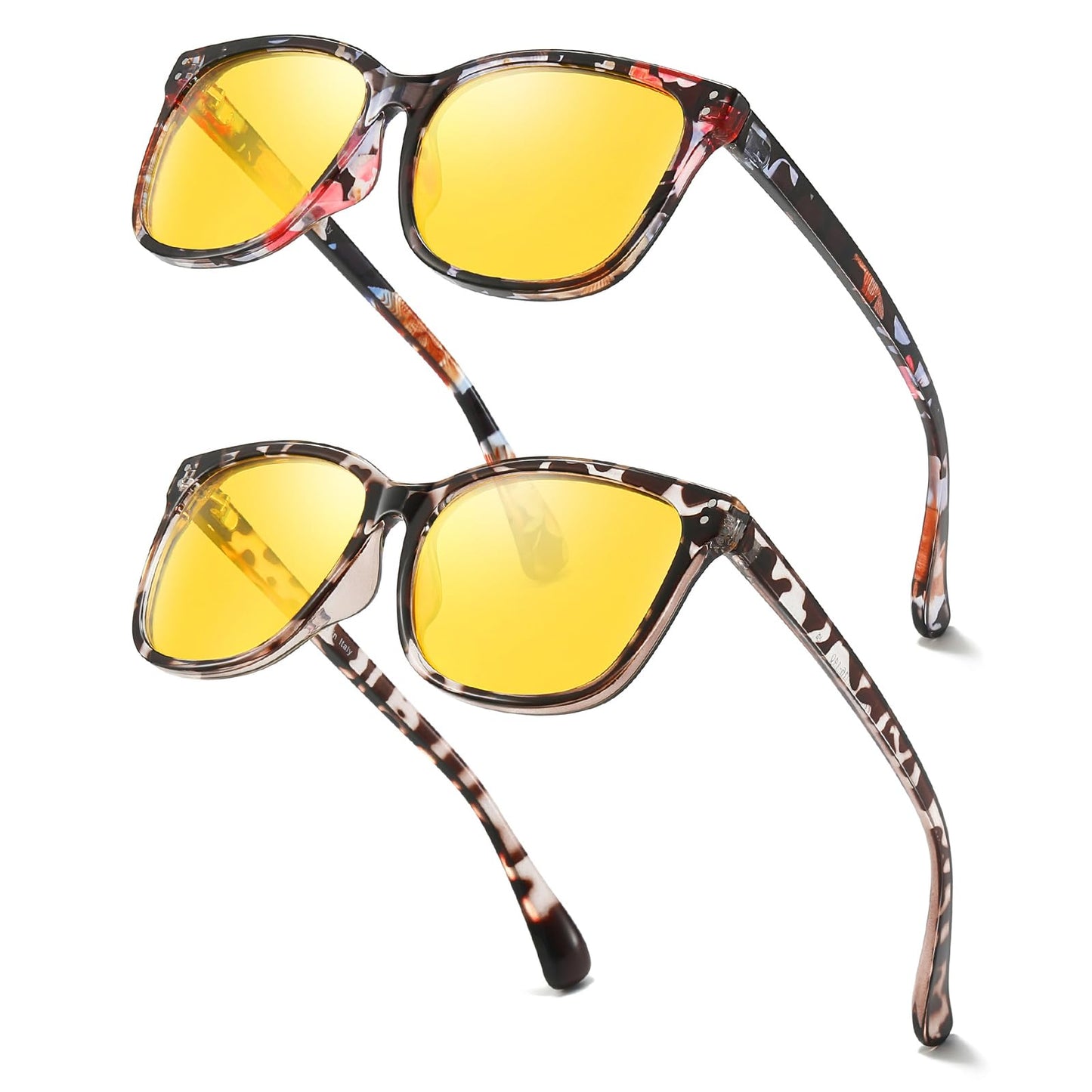 TJUTR Women’s Night Vision Driving Glasses, Polarized Yellow Tint Anti Glare Eyewear for Nighttime Driving TN2572