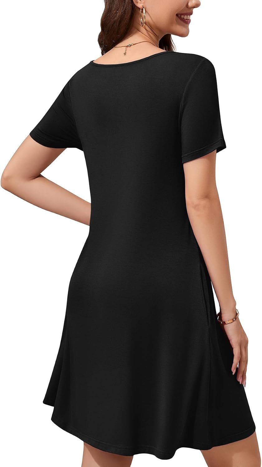 WEACZZY Summer Dresses for Women 2026 V-Neck Casual T Shirt Dress Loose Short Sleeve Flowy Dresses with Pockets