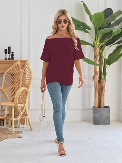 Off the Shoulder Tops for Women Short Sleeve Batwing Shirts Oversized Tee Tunic Summer Casual Loose Fit