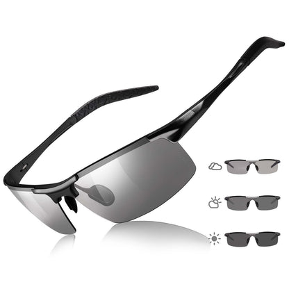 TJUTR Mens Photochromic Sunglasses Day & Night Driving Z87 Sun Glasses Polarized UV400 Protection Safety Glasses