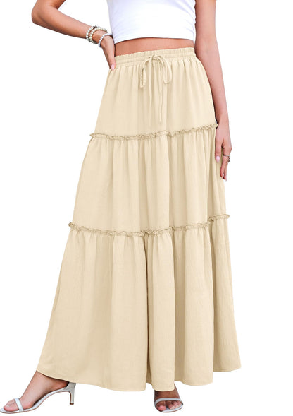 WEACZZY Womens Casual High Waisted Maxi Skirts with Pockets Flowy Boho Tiered Pleated Skirt for Spring Summer Travel Vacation