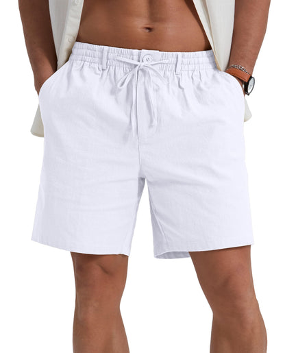 Sailwind Men's Linen Casual Shorts Elastic Waist Drawstring Summer Beach Shorts with Pockets