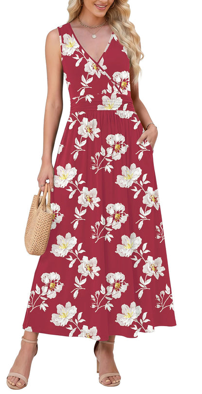 WEACZZY Women's Maxi Dress Sleeveless V Neck Sundress Cocktail Long Dresses with Pockets