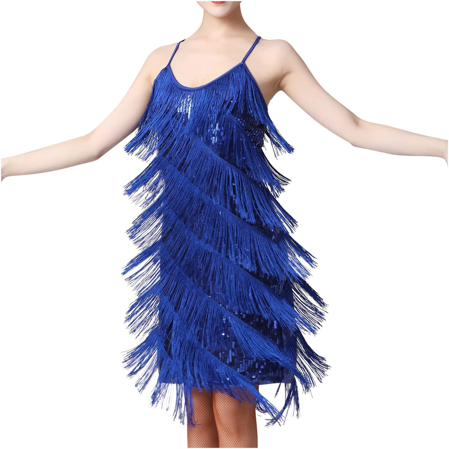 fartey Womens Fringe Dress Spaghetti Strap Sleeveless Tassel Sling Dress Sexy V Neck Backless Cocktail Party Mini Dress