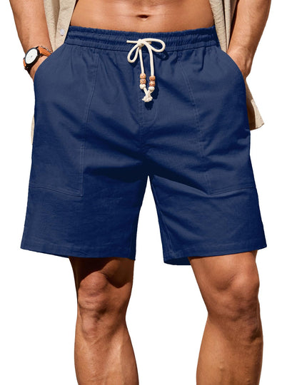 Sailwind Men's Linen Cotton Shorts 7" Elastic Waist Drawstring Casual Summer Beach Shorts